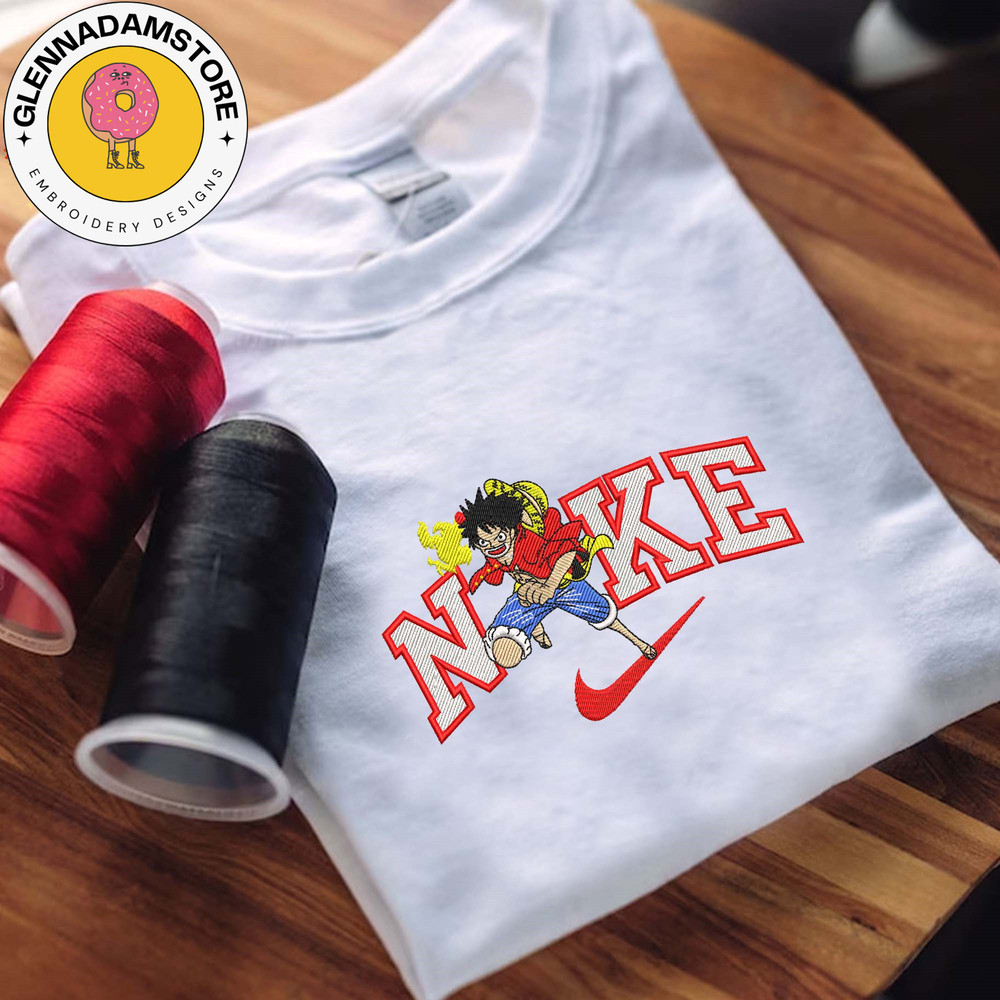 NIKE X Luffy Embroidered Sweatshirt, One Piece Anime Embroidered Sweatshirt, Custom Anime Embroidered Crewneck, Anime Gi 1.jpg