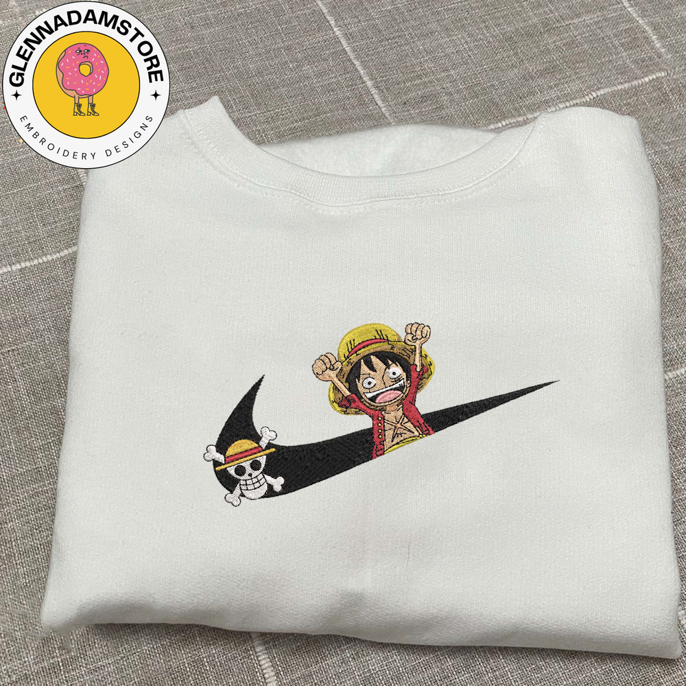 NIKE X Luffy Embroidered Sweatshirt, One Piece Anime Embroidered Sweatshirt, Custom Anime Embroidered Hoodie, Anime Embr.jpg