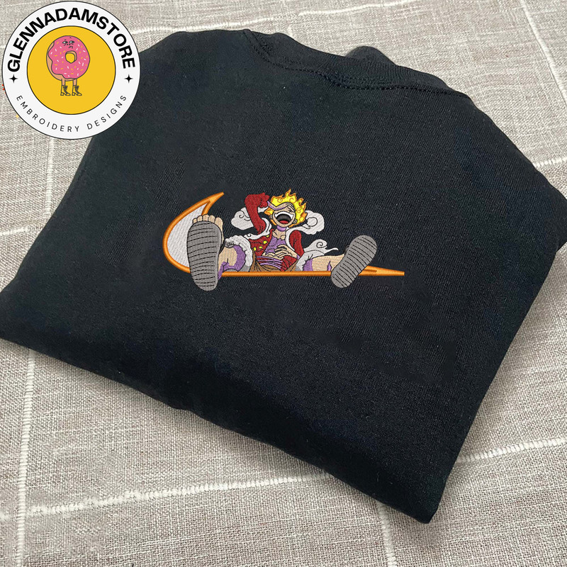 NIKE x Luffy Gear 5 Nika Embroidered Sweatshirt, Anime Embroidered Sweatshirt, Manga Embroidered Crewneck, Anime Sweatsh.jpg