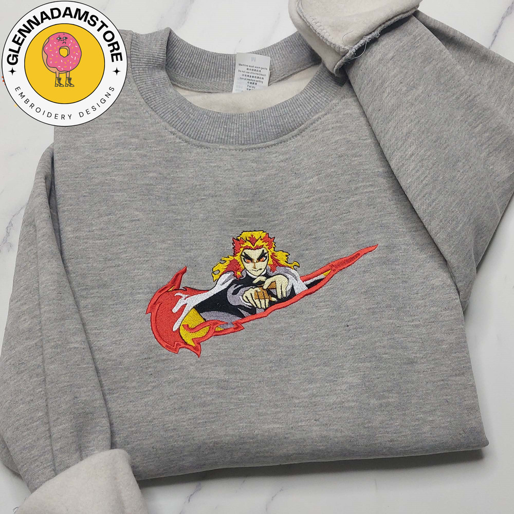 NIKE X Rengoku Embroidered Sweatshirt, Demon Slayer Anime Embroidered Sweatshirt, Custom Anime Embroidered Crewneck, Bes.jpg