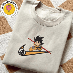 nike x son goku embroidered sweatshirt, dragon ball anime embroidered sweatshirt, anime embroidered crewneck, anime gift