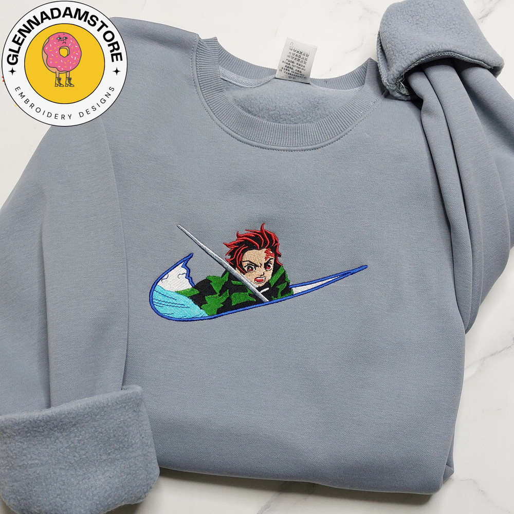 NIKE X Tanjiro Embroidered Sweatshirt, Demon Slayer Anime Embroidered Sweatshirt, Custom Anime Embroidered Crewneck, Bes 1.jpg