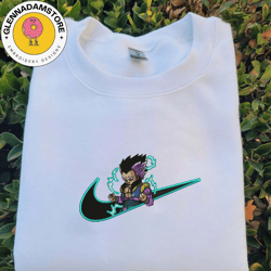 nike x vegeta embroidered sweatshirt, dragon ball z anime embroidered sweatshirt, anime sweatshirt, embroidered anime gi