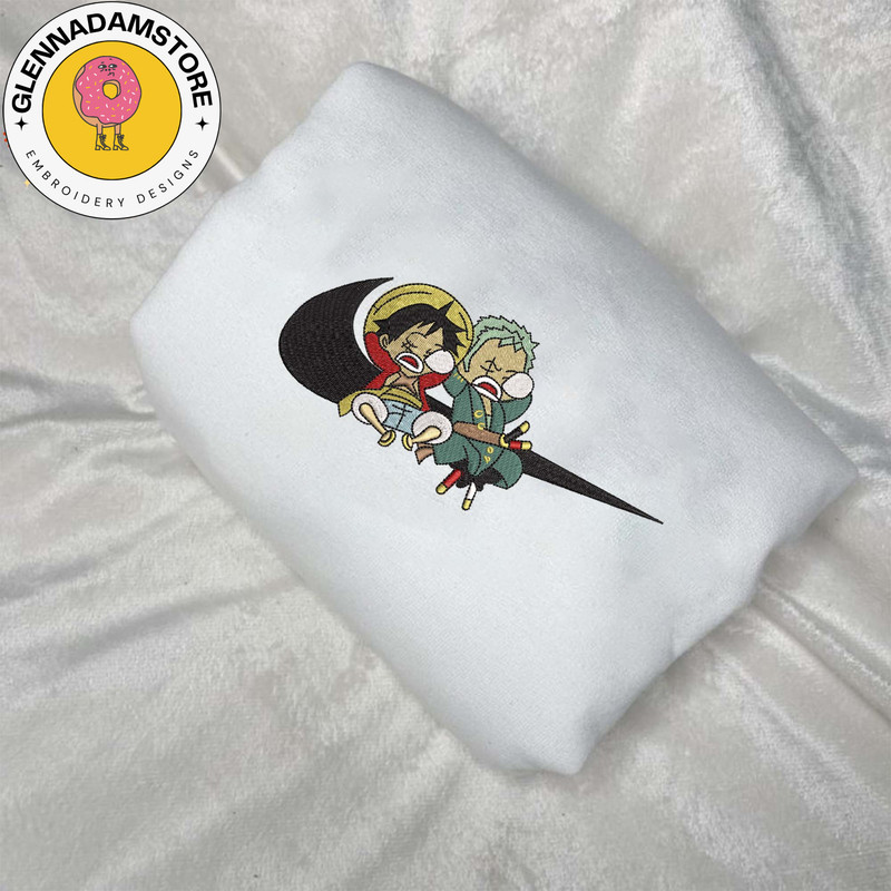 NIKE X Zoro Luffy Embroidered Sweatshirt, One Piece Anime Embroidered Sweatshirt, Custom Anime Embroidered Crewneck, Ani.jpg