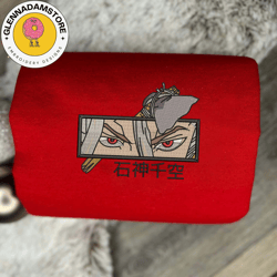 senku embroidered sweatshirt, dr.stone anime embroidered sweatshirt, custom anime embroidered crewneck, anime embroidere