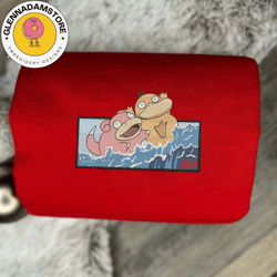 slowbro x psyduck embroidered sweatshirt, pokemon anime embroidered sweatshirt, custom anime embroidered crewneck, anime