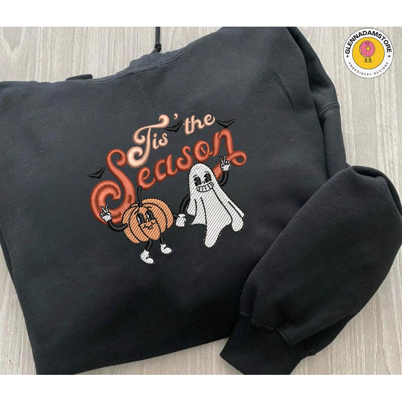 Spooky Halloween Embroidery File, Tis The Season Embroidery Design, Scary Pumpkin Embroidery File.jpg