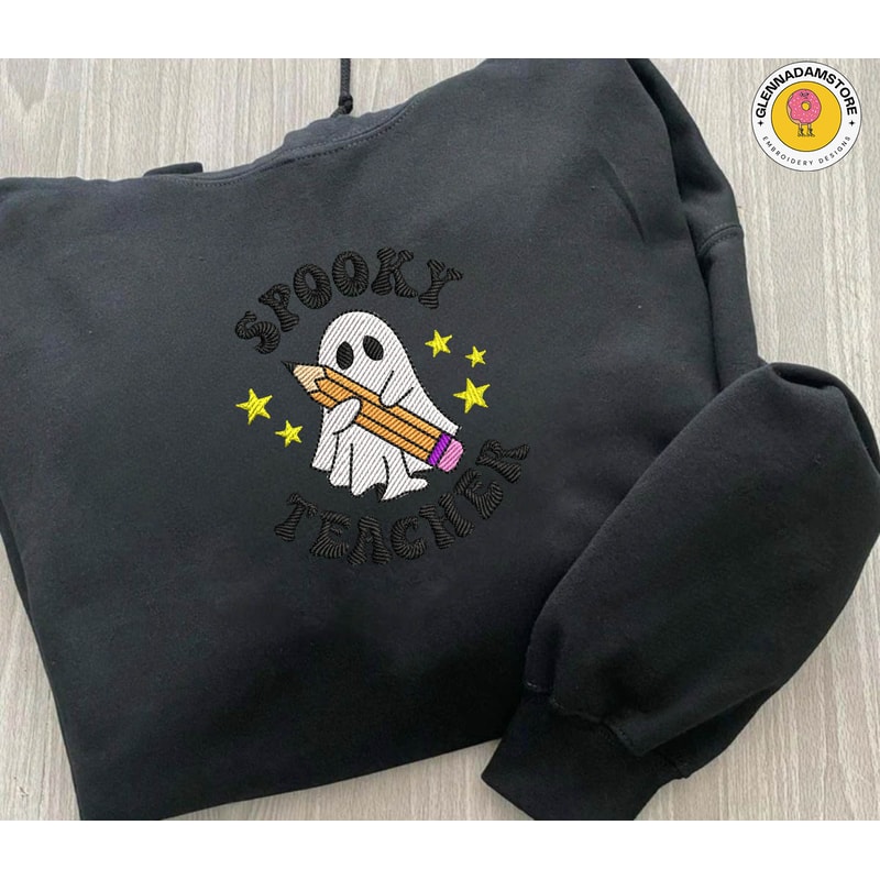 Spooky Teacher Embroidery Machine File, Halloween Spooky Embroidery File, Spooky Vibes Embroidery Design.jpg