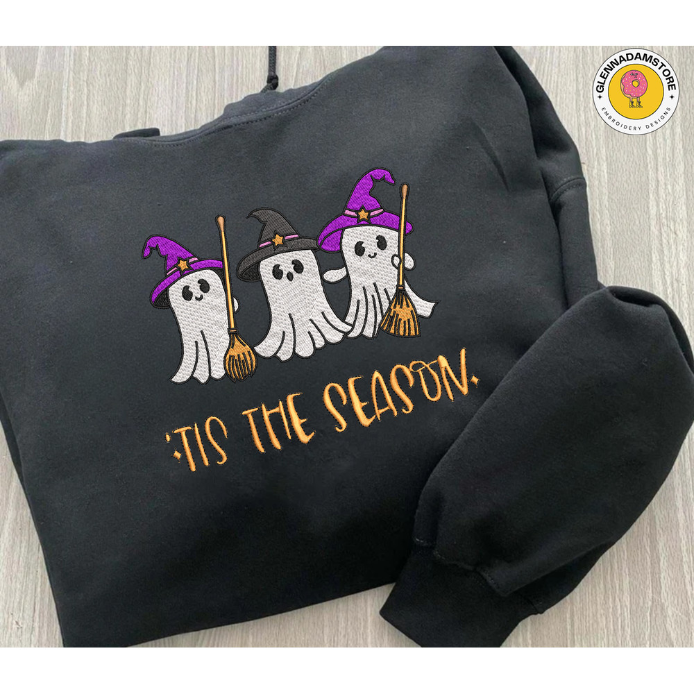 Tis The Season Embroidered Sweatshirt, Halloween Embroidered Sweatshirt, Retro Spooky Halloween, Happy Halloween Embroidered Shirt, Retro Halloween Gift.png