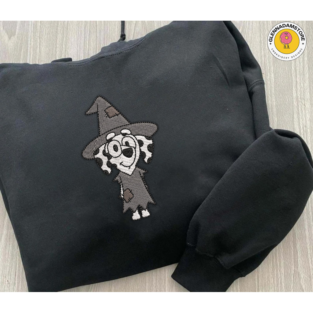 Witch Blue Dog Ghost Halloween Embrodiery Design, Cartoon Blue Dog Embroidery Design, Horror Halloween Embroidery Machine File, 3 Sizes.jpg