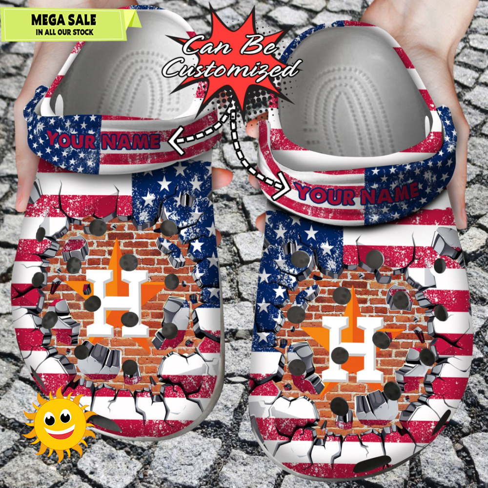 Baseball Crocs Personalized HAstros American Flag Breaking Wall Clog Shoes 365crocs 1jpg