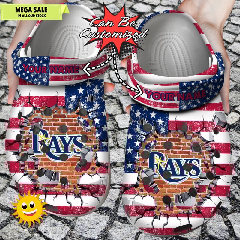 Baseball Crocs Personalized TB Rays American Flag Breaking Wall Clog Shoes 365crocs 1jpg