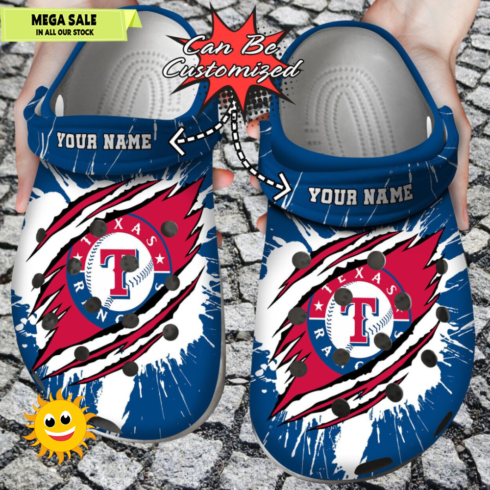 Baseball Personalized Texas Rangers Ripped Claw Clog Shoes 365crocs 1jpg