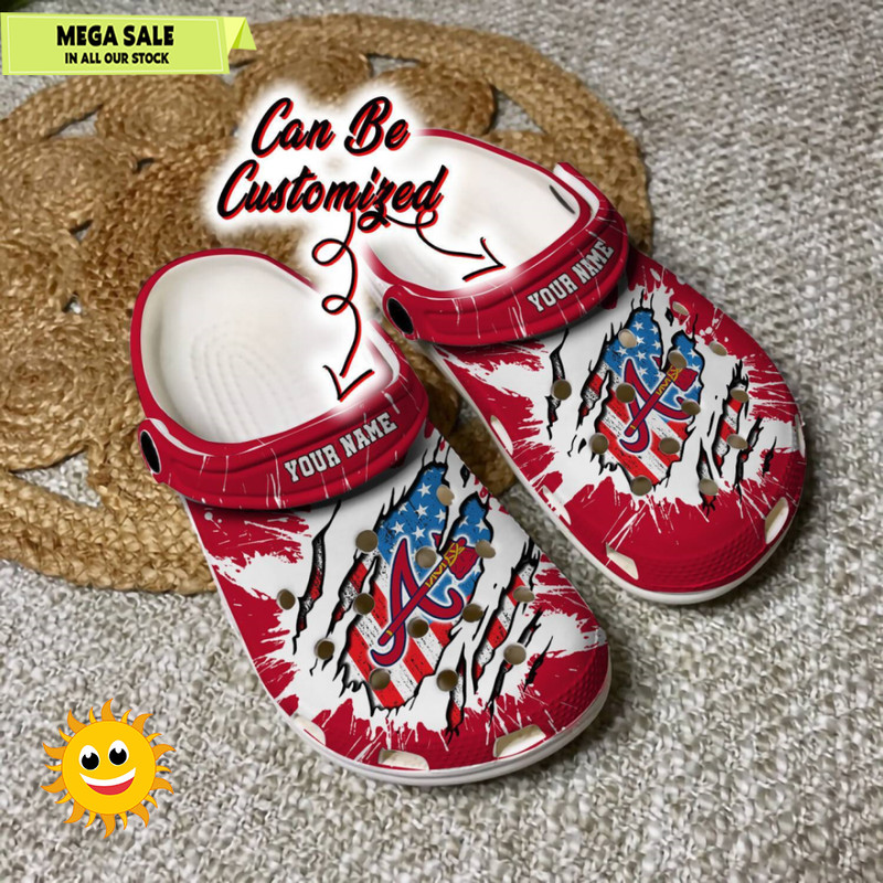 Braves Crocs Personalized ABraves Baseball Ripped American Flag Clog Shoes 365crocs 1jpg