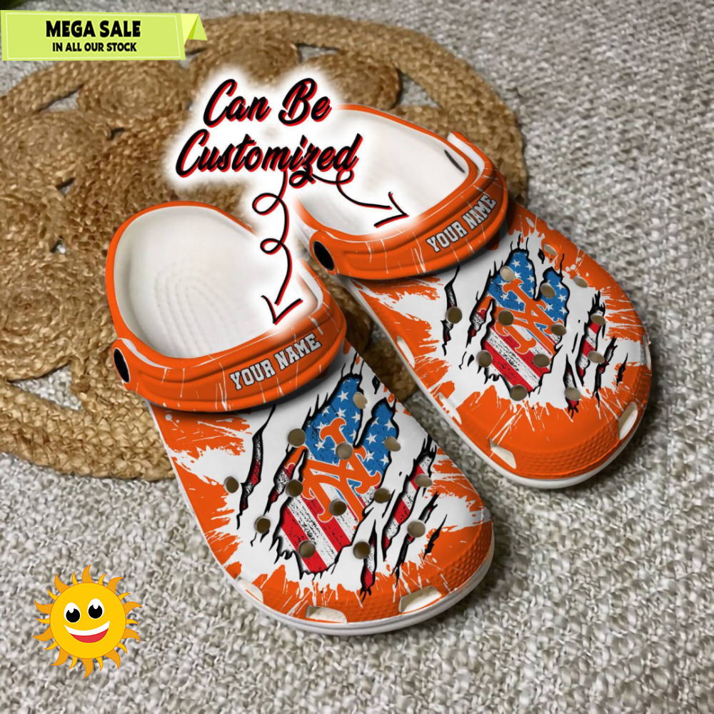 Mets Crocs Personalized NY Mets Baseball Ripped American Flag Clog Shoes  365crocs 1jpg