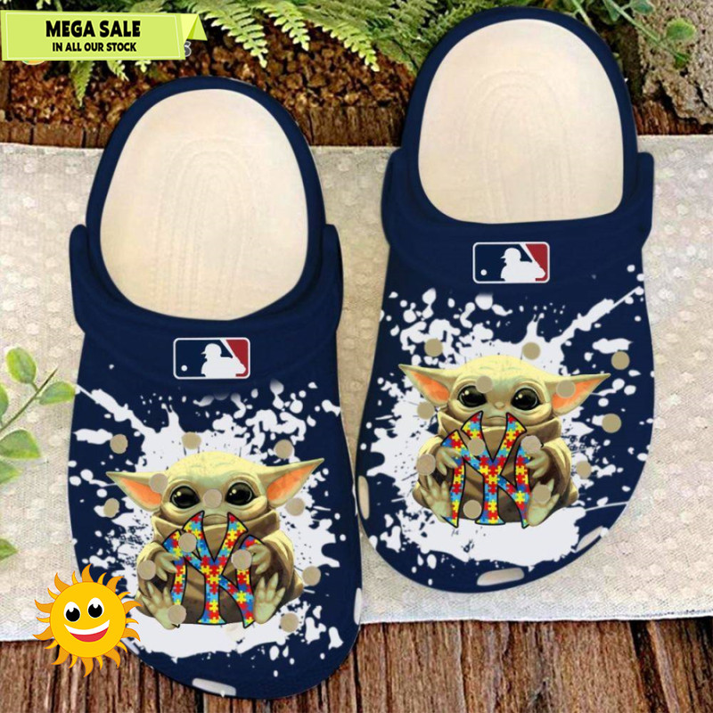Mlb Baseball New York Yankees Baby Yoda Autism Awareness Crocs Clog Shoes  365crocs 1jpg