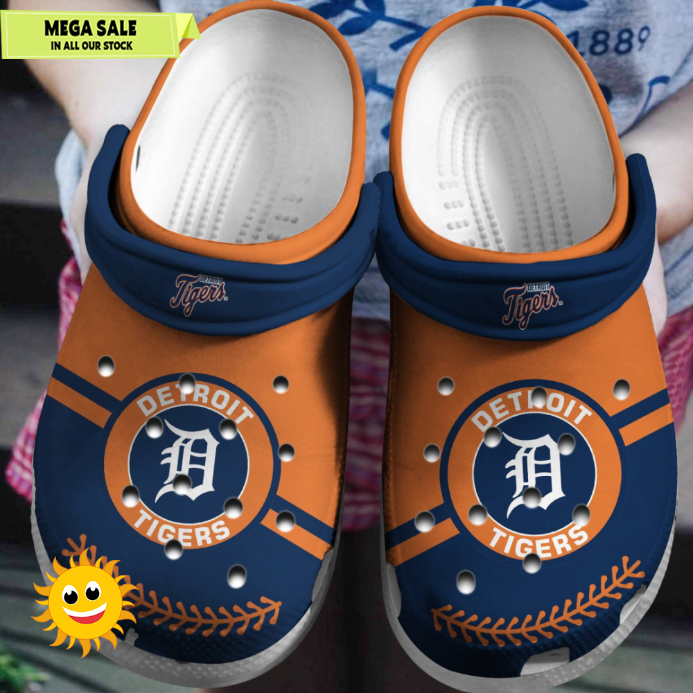 Mlb Team Detroit Tigers Orange  Navy Crocs Clog Shoesshoes  365crocs 1jpg