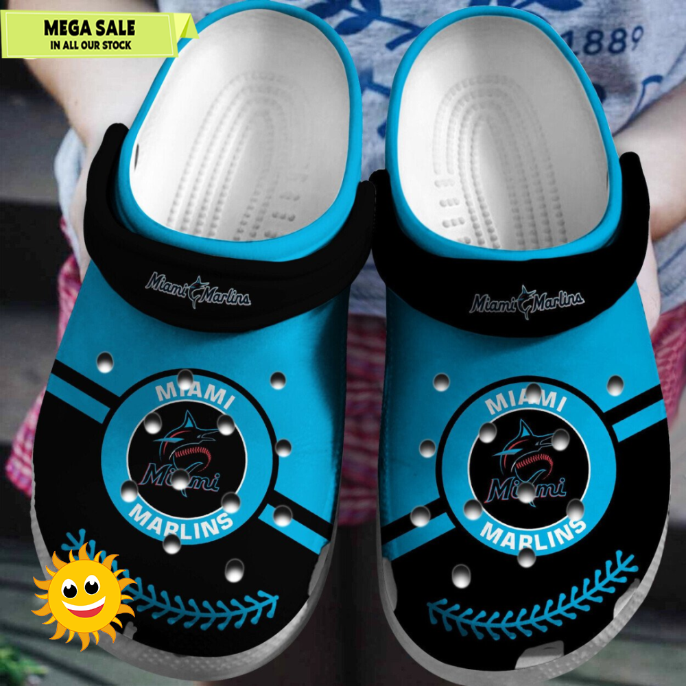 Personalized Miami Marlins Baseball Team BlackBlue Crocs Clog Custom Name Shoes  365crocs 1jpg