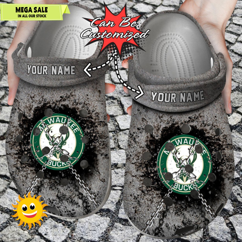 Basketball Milwaukee Bucks Personalized Chain Breaking Wall Clog Shoes - 365crocs.jpg