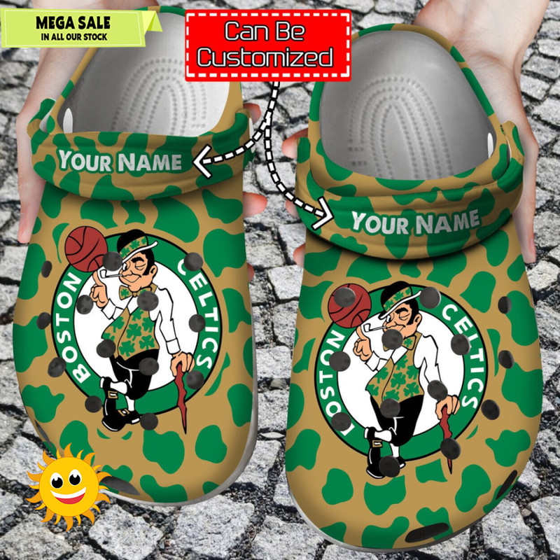 Personalized Basketball Boston Celtics Cow Animal Print Crocs Shoes  365crocsjpg