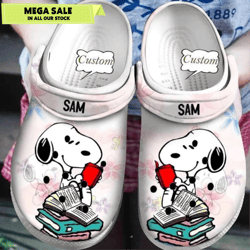 custom name snoopy book crocband crocs