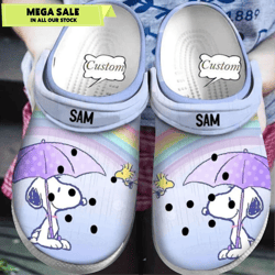 custom name snoopy rainbow crocband crocs