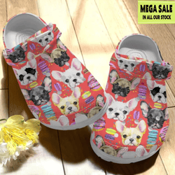baby french bulldog and colorful macaron crocs for women, custom crocs