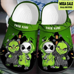 baby grinch and jack skellington custom name crocs crocband shoes, custom crocs