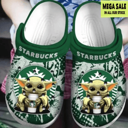 baby yoda hug starbucks clogs shoes for mens womens, custom crocs