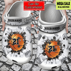 basketball crack custom name number crocs clog shoes, custom crocs