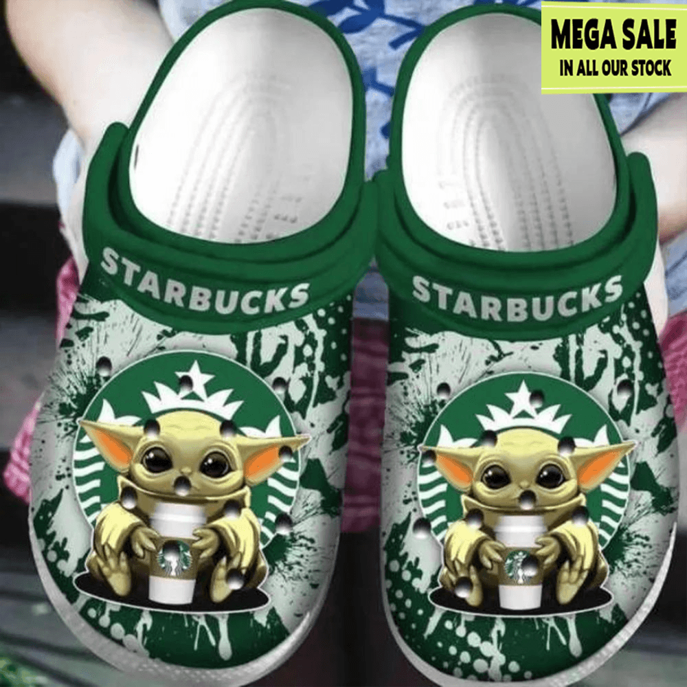Baby Yoda Hug Starbucks Clogs Shoes For Mens Womens Custom Crocs 0