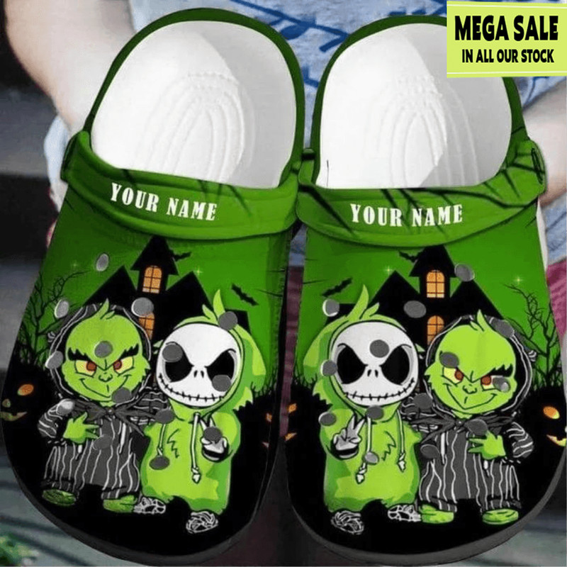 Baby Grinch And Jack Skellington Custom Name Crocs Crocband Shoes Custom Crocs 0