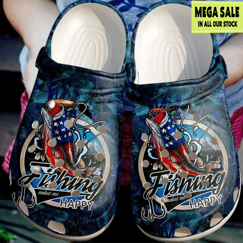 American Fishing Makes Me Happy Crocs Crocband Shoes Custom Crocs 0