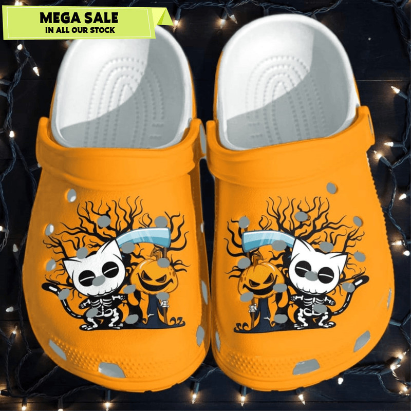 Cute Skull Cat Witch Pumpkin Crocs Shoes Clog 0