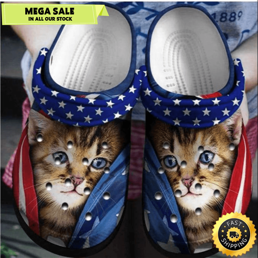 Cute Cat Usa 4Th Of July Crocband Clogs 0