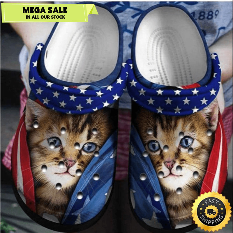 Cute Cat Usa 4Th Of July Crocband Clogs 0