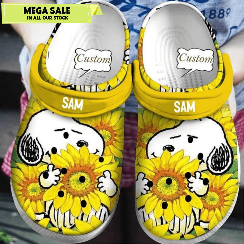 Custom Name Snoopy Sunflower Crocband Crocs 0