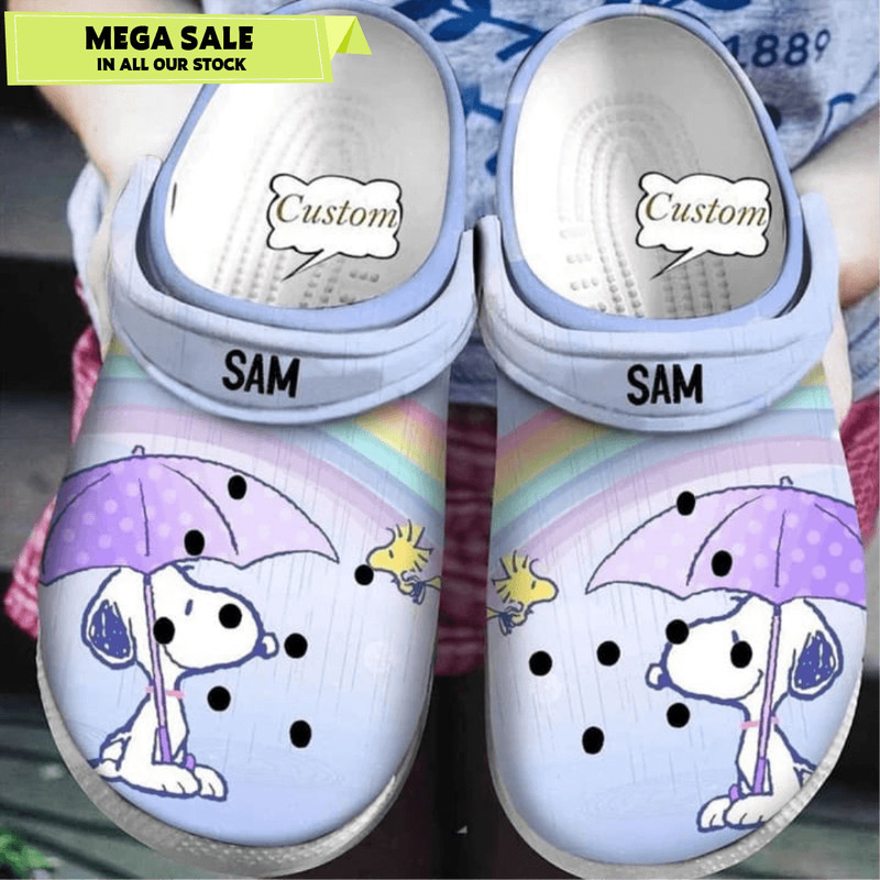 Custom Name Snoopy Rainbow Crocband Crocs 0