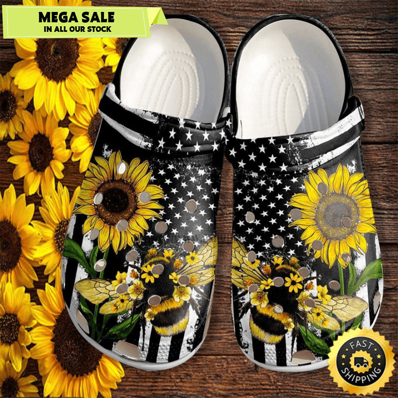 Bee Sunflower America Flag Crocs Shoes Gift Women Mother Day 0