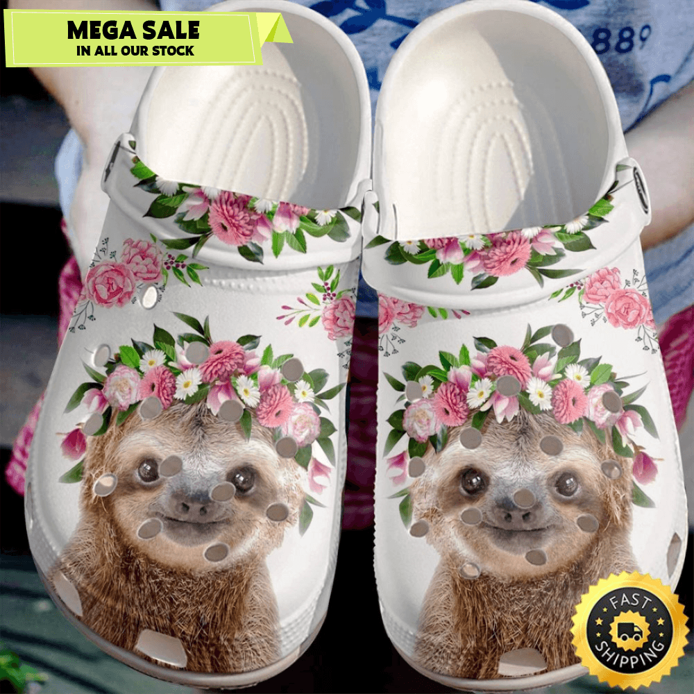 Beautiful Flower With Cute Sloth Shoes Clog Gift For Woman Girl 0