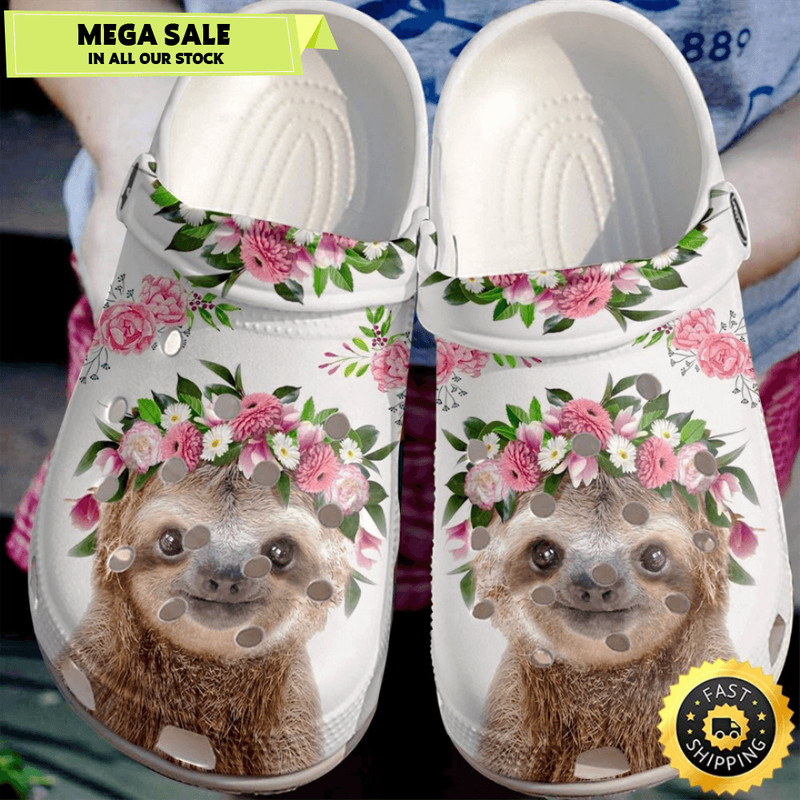 Beautiful Flower With Cute Sloth Shoes Clog Gift For Woman Girl 0