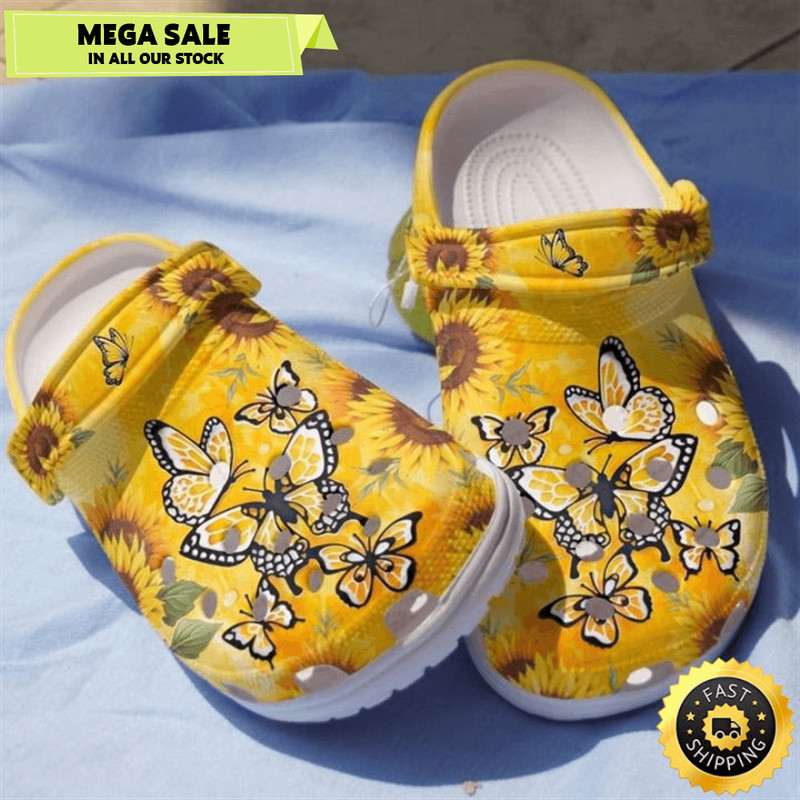 Be Kind Butterflies And Sunflower Clogs Crocs Shoes 0