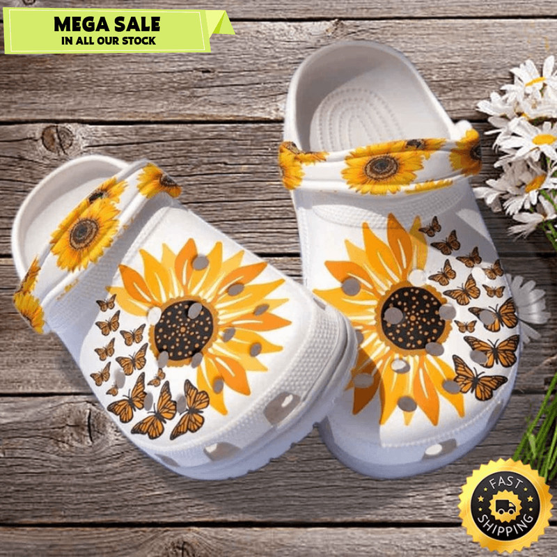 Be Kind Sunflower Butterfly Shoes Clogs Crocs 0