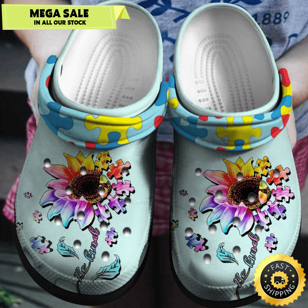 Autism Awareness Crocs Be Kind Sunflower Puzzle Crocband Clog Shoes 0
