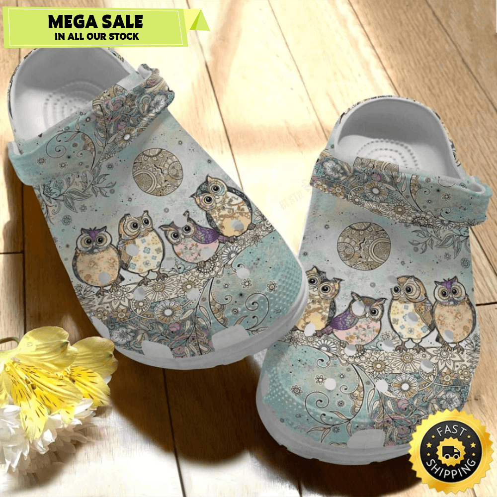 4 Owls And Flower Pattern Clogs Shoes Gifts For Birthday Thanksgiving Christmas 0