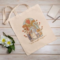 vintage tale as old as time tote bag  cotton canvas tote bag  sustainable bag  tote bag  retro tote bag  perfect gift