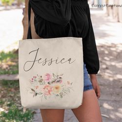 custom name and flower tote bag. best gift for your girl friend