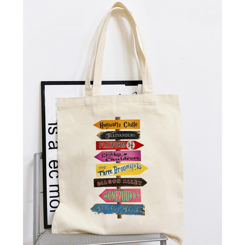 Fantasy books Tote Bag, Best Gift For HP Fan, Library Bag, Wizard School Fan art, HP sign..jpg
