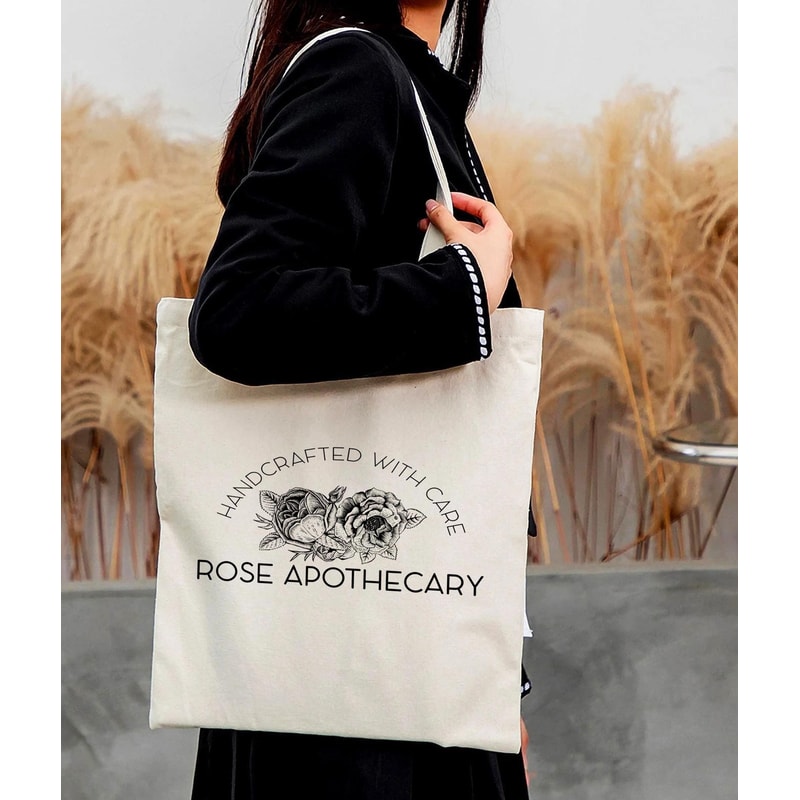 Rose Apothecary Tote Bag, Schitt Creek bag, Rosebud Motel bag, Handcrafted with Care, Moira Rose bag, David Rose bag, Schitt Creek Gift.jpg