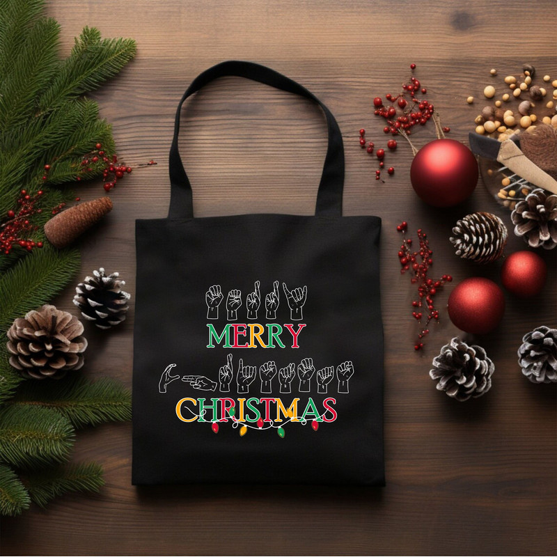 ASL Christmas Tote Bag, Sign Language Christmas Canvas Bag, Christmas Shoulder Bag, Christmas Gifts, ASL Christmas Canvas Bag, ASL Gifts.jpg